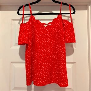 Red Polka Dot Cold Shoulder Blouse